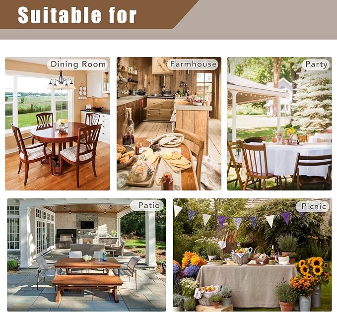 Fitable Faux Linen Tablecloths for Rectangle Tables - 90 x 156 Inch - 6 Pack Fabric Textured Washable Table Clothes Floor Lenghth Table Covers for Wedding, Party, Banquet, Birthday, Nature Color