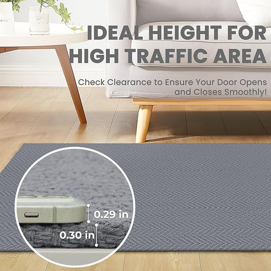 3x5 Ft Braided Area Rug Washable Rugs for Entryway Throw Rugs with Rubber Backing Boho Door Mat Indoor Entrance Cotton Kitchen Mats Woven Front Door Carpet for Foyer Living Room, Grey