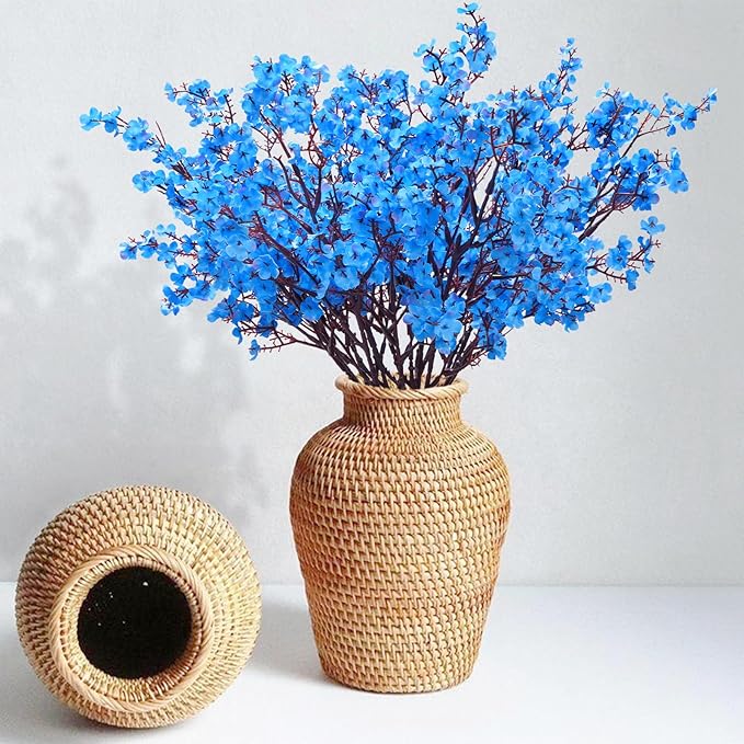 Yastouay Blue Fake Flowers Artificial Flowers, 10 Pcs Real Touch Silk Flowers Faux Artificial Flowers for Decorations, Babys Breath Flowers Bulk for Spring Decor Floral Arrangement