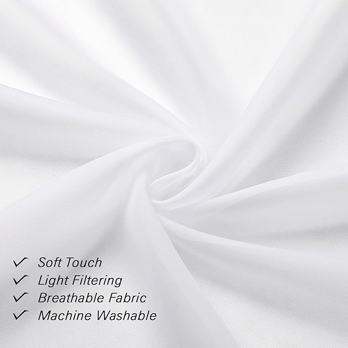 Lecloud White Sheer Curtains 84 Inches Long 2 Panels, Airy Solid Voile Window Curtain Drapes, Light Filtering Elegant Window Treatments for Bedroom Living Room with Rod Pocket, 40" W x 84" L