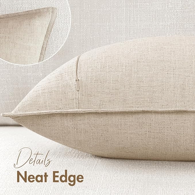 Woaboy 24x24 Inch Set of 2 Decorative Linen Solid Throw Pillow Covers Boho Accent Farmhouse Couch Pillowcases Modern Netural Euro Home Decor for Couch Sofa Living Room Bed,Beige