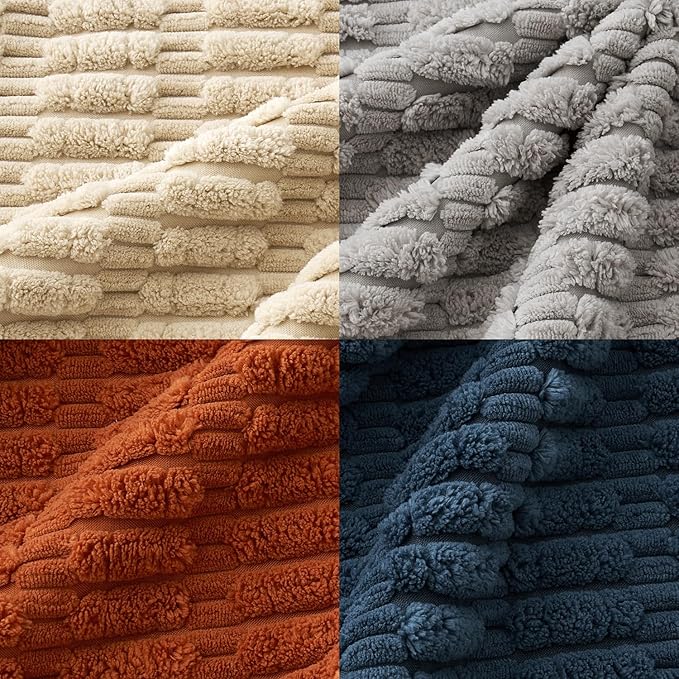 MIULEE Pack of 4 Boho Farmhouse Blue and Orange Corduroy Decorative Throw Pillow Covers 18x18 Inch Modern Retro Soft Striped Pillow Covers Home Decor for Sofa Living Room Couch Bed