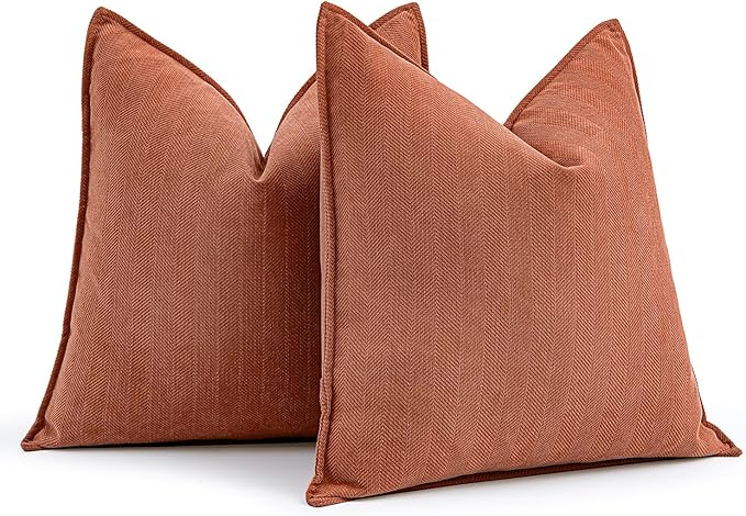 MIULEE Pack of 2 Burnt Orange Decorative Pillow Covers 26x26 Inch Chenille Luxurious Couch Throw Pillows Boho Cushion Covers Euro Shams with Elegant Design for Sofa Bed Living Room Home Decor