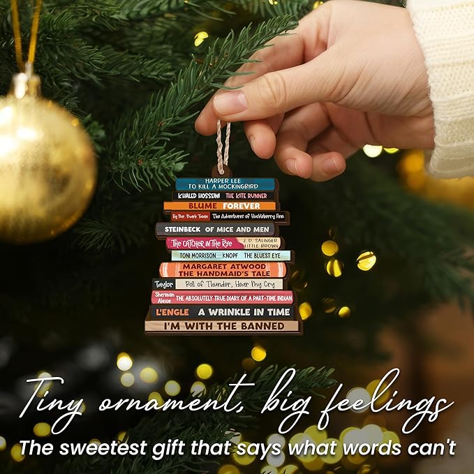 GEEMBI Christmas Book Lovers Gifts for Women Men - Wooden Christmas Ornaments 2025 for Tree Decorations - Christmas Nerd Reading Gifts for Readers Book Lovers, Stocking Stuffers for Friend