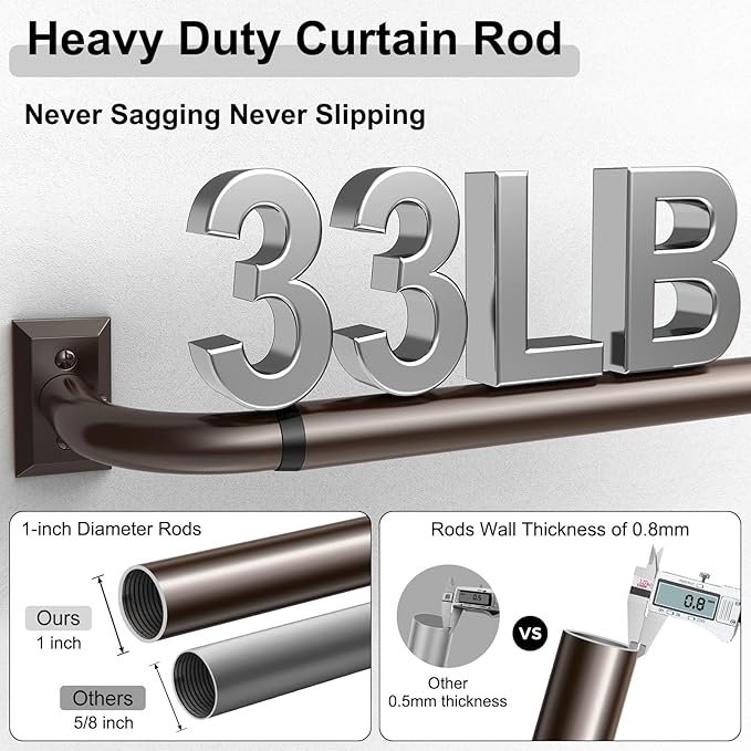 Bronze Curtain Rods, Heavy Duty Wrap Around Curtain Rod for Windows 66 to 120 Inch, Adjustable Decorative Blackout Drapery Pole, Modern Room Darkening Rod for Blackout Curtains, Brown