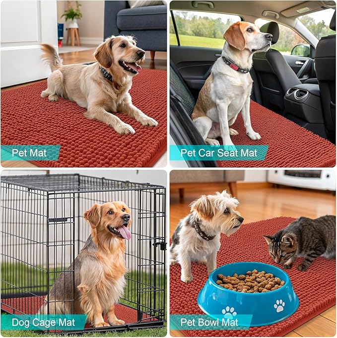 OLANLY Dog Door Mat for Muddy Paws 54x32, Absorbs Moisture and Dirt, Absorbent Non-Slip Washable Doormat, Quick Dry Chenille Mud Mat for Dogs, Entry Indoor Entryway Carpet for Inside Floor, Maple Red