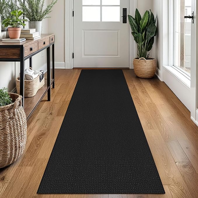 EARTHALL Woven Runner Rug 2x7 Ft Washable Runners for Hallways Cotton Non Slip Rubber Backed Kitchen Runner Braided Indoor Floor Carpet for Entryway, Hallway, Kitchen, Bedroom, Black/Grey