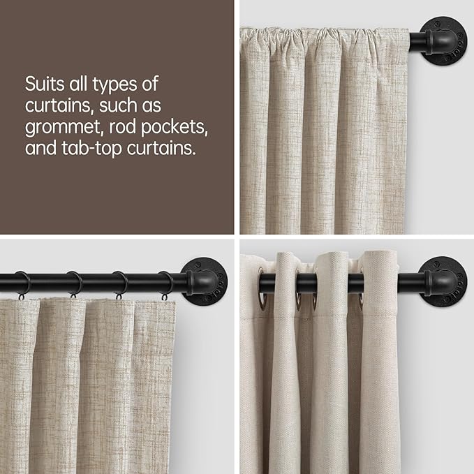 Zeerobee Curtain Rods for Windows 120 to 240, 1 Inch Industrial Wrap Around Black Curtain Rod, Indoor/Outdoor Room Divider Adjustable Drapery Pole, 120"-240"