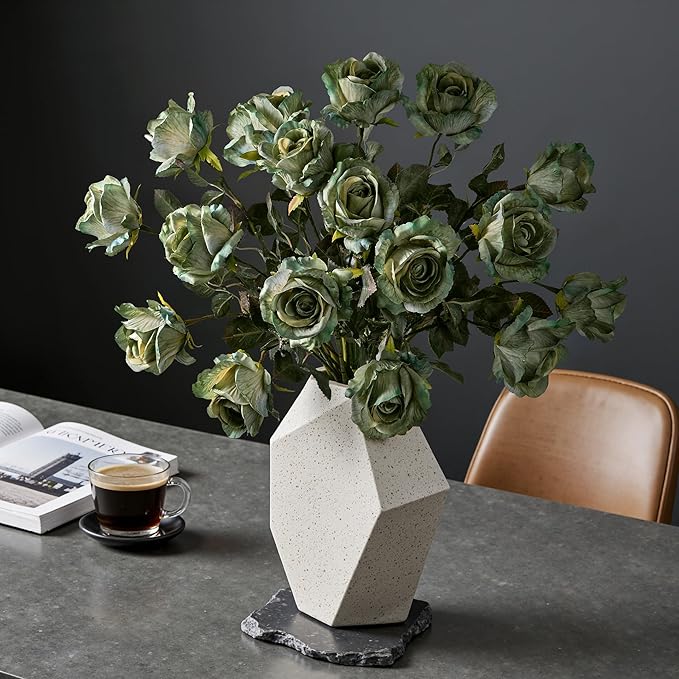 Artificial Flowers Artificial Roses Fake Roses 20PCS Long Stem Artificial Flowers for Tall Vase Silk Rose Suitable for Indoor Decor Wedding Party Decoration DIY Bouquet Autumn,(23.2In,Green)