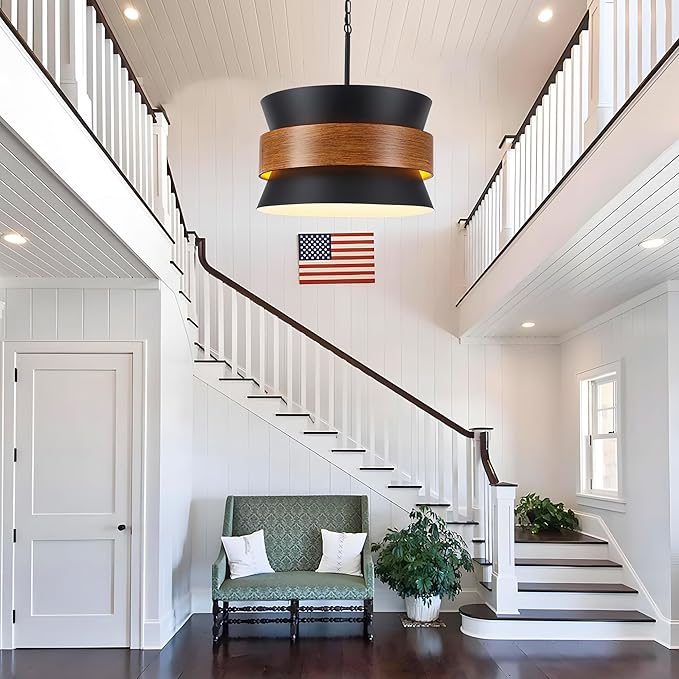 5 Light Large Farmhouse Chandelier, Black Vintage Industrial Light Fixture, Rustic Round Coastal Pendant Light Adjustable Hanging for Dining Room Living Room Kitchen Island Foyer Hallway