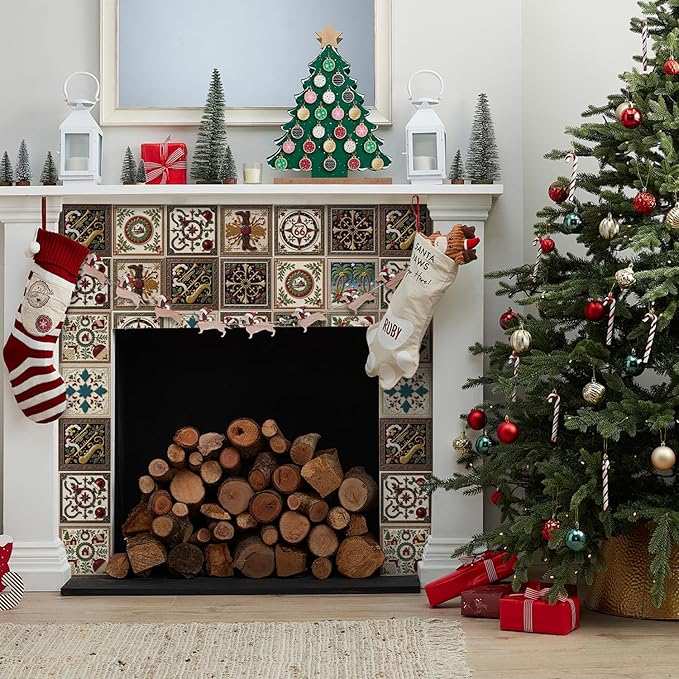 Christmas Peel and Stick Tile, 12-Count 5.9x5.9 Inch Waterproof Backsplash, Removable Sticker for Kitchen and Bathroom Wall