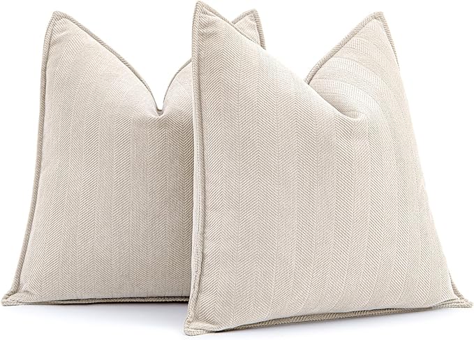 MIULEE Pack of 2 Christmas Cream Beige Decorative Pillow Covers 20x20 Inch Soft Chenille Luxurious Couch Throw Pillows Farmhouse Cushion Covers with Elegant Design for Sofa Bedroom Living Room Decor
