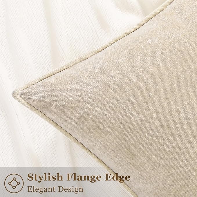 decorUhome Christmas Couch Throw Pillow Covers 20x20 Set of 2, Decorative Soft Euro Velvet Neutral Chenille Pillow Covers with Elegant Design for Sofa Bed Living Room Home Decor, Beige