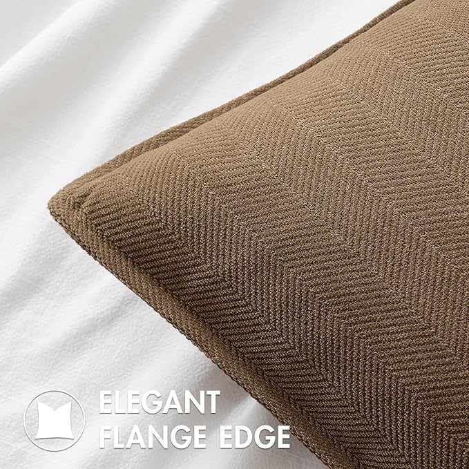 MIULEE Pack of 2 Dark Brwon Decorative Pillow Covers 22x22 Inch Soft Chenille Luxurious Couch Throw Pillows Farmhouse Cushion Covers Euro Shams with Elegant Design for Sofa Bed Living Room Home Decor