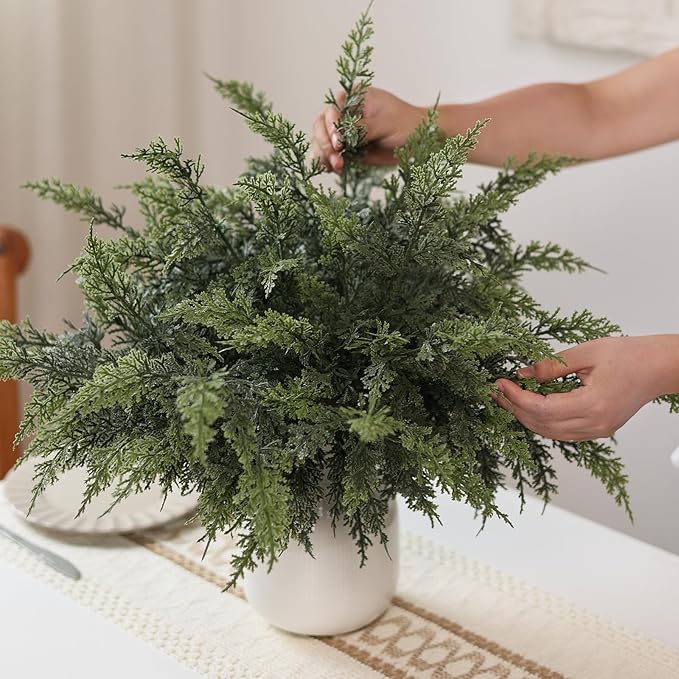 18" Real Touch Cedar Branches -24 Pcs, Artificial Christmas Cedar Branch Realistic Fake Pine Picks Faux Greenery Plants Stem for Vase DIY Crafts Garland Wreath Indoor Outdoor Home Decor
