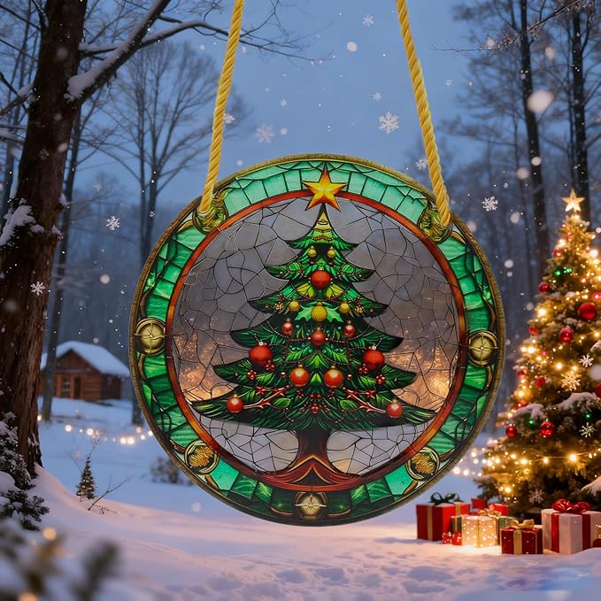 Christmas Santa Gingerbread Man Acrylic Disc Ornament for Tree, Wall, Window, Holiday Home Party Decoration (A)