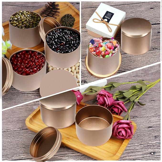 BBAXI 24 PCS 4OZ Rose Gold Candle Tins, Empty Candle Tin with Lids for DIY Candles Making, Matte Full Rose Gold Candle Jars for Candle Making, Empty Metal Candle Container for Making Candles