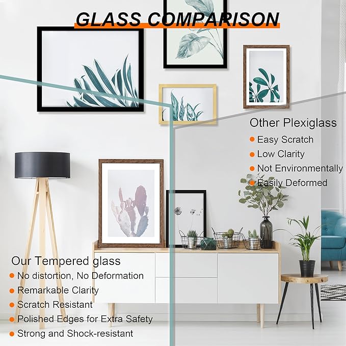 22x28 Picture Frame Set of 2, 22 x 28 Wood Poster Frames with Mat for 18x24, Wooden Photo Frames with Tempered Glass Cover for Wall Display, Rustic Brown