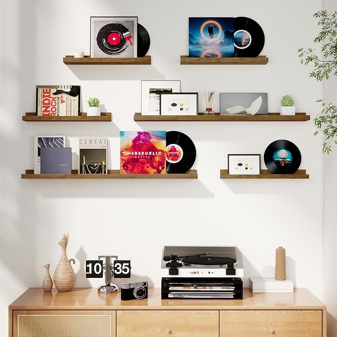 Axeman Picture Ledge Shelf, Floating Shelves for Storage Set of 6, 36 inch Floating Wall Mounted Shelves, Wall Shelves with Lip for Living Room, Bedroom, Nursery, Bathroom, Kitchen, Rustic Brown