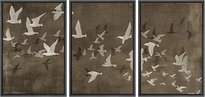MUDECOR Framed Wall Art Print Set Flock of Abstract Birds in Flight Earthy Tones Illustrations Modern Art Boho Decorative Colorful Chic for Living Room, Bedroom, Office - 16"x24"x3 Black