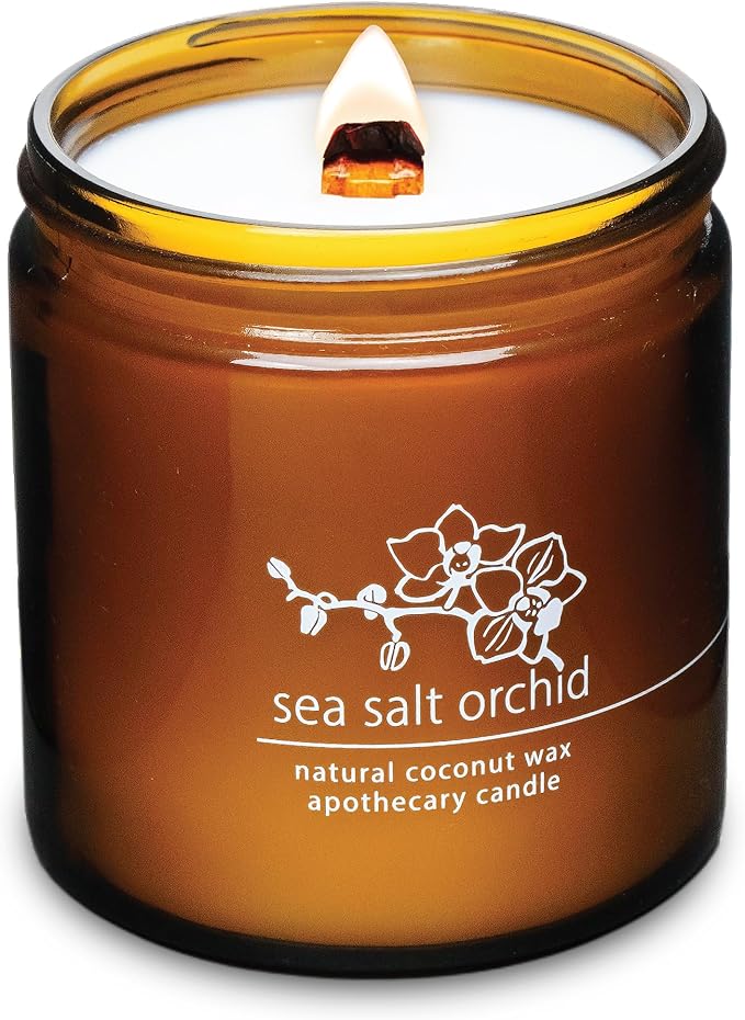Hemlock Park Crackling Wood Wick Candle Handcrafted with Natural Coconut Wax (Large 16 oz, Sea Salt Orchid)
