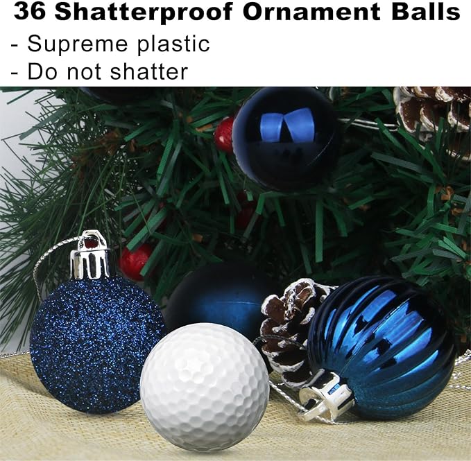 Navy Blue 1.6" Small Christmas Balls Christmas Tree Decoration Ornaments Shatterproof Hanging Balls for Birthday Halloween Holiday Wedding Decorations Set of 36pcs