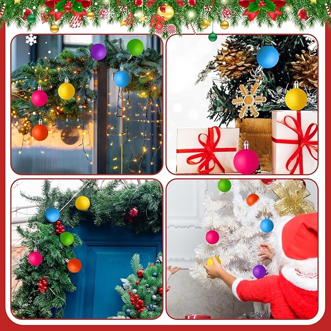 48 PCS 1.57 Inch Mini Neon Color Christmas Ball Ornaments Living Room Garden, Shatterproof Christmas Tree Ornament Set Small Ball Pendant for Xmas Party Supplies