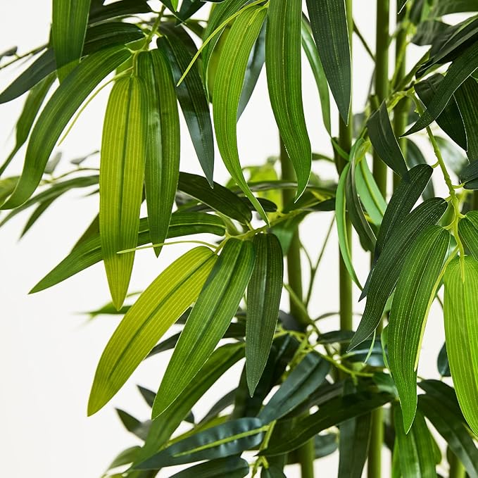 Artificial Tree Fake Plants, Artificial Bamboo Tree 6FT Tall in Black Potted, Artificial Tree Indoor Decor Bamboo Silk Tree with Natural Wood Trunk, for Home Office Living Room Modern