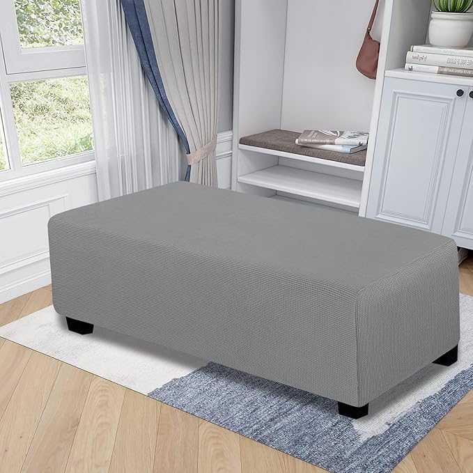 Easy-Going Stretch Ottoman Cover Folding Storage Stool Furniture Protector Soft Rectangle slipcover Elastic Bottom (XX-Large,Light Grey)