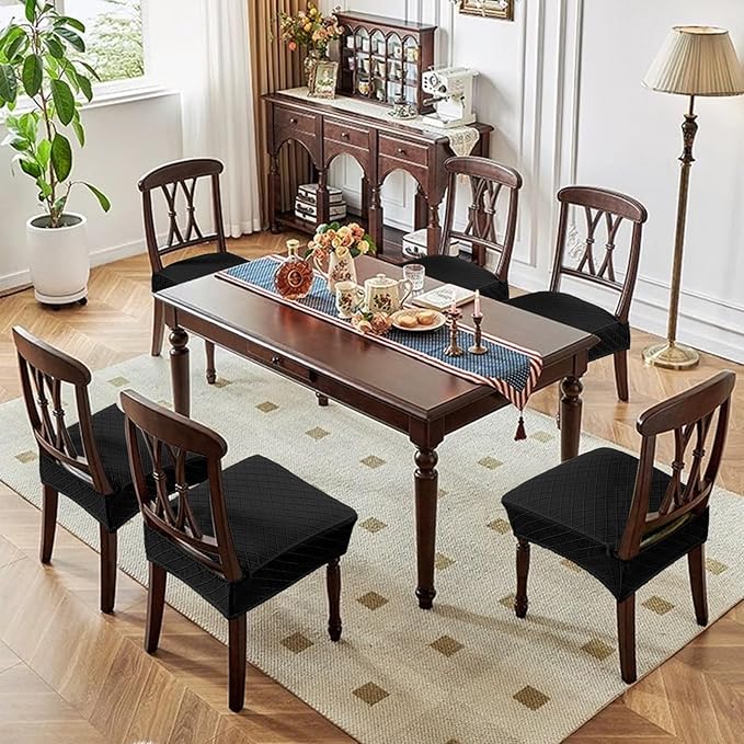 Genina Waterproof Seat Covers for Dining Room Chairs Covers Dining Chair Slipcovers Protector, No Rear Covers (Black, 4 Pcs)