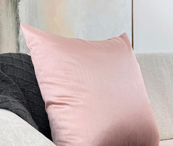 Aiking Home 24x24 Inches Faux Silk Square European Shams, Zipper Closure, Rose Pink (Set of 2)