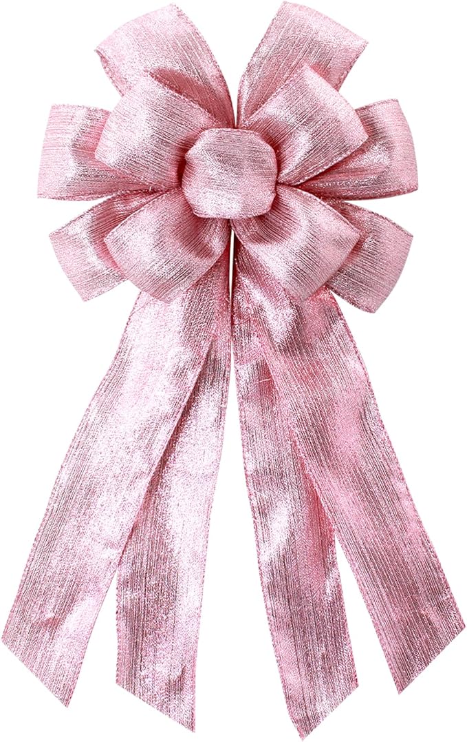 Large Christmas Bow for Wreath Pink Wreath Bow Glitter Pink Tree Topper Ornament Decorative Bow for Wedding Home Outdoor Indoor Party