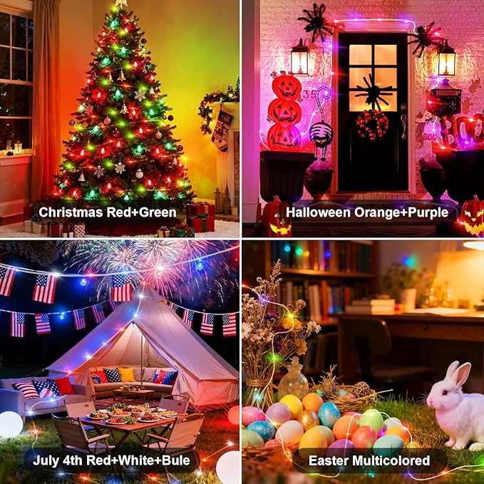 1Pack USB Plug in Christmas Fairy String Lights,16ft 50 LED Color Changing with APP Controlled & Remote Timer, Music Sync Waterproof RGB Twinkle Light Battery Powered for Bedroom Indoor Party Wedding