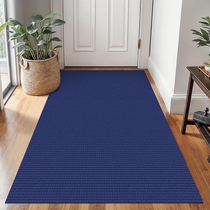 Braided Area Rug 3x5 Ft Washable Rugs for Entryway Throw Rugs Rubber Backed Boho Door Mat Indoor Entrance Cotton Kitchen Mats Woven Front Door Carpet for Foyer Living Room, Royal Blue/Navy