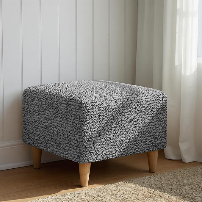 PAULATO BY GA.I.CO. Small Ottoman Cover Stool Cover Pouf Slipcover - Soft Polyester Fabric Slipcover - 1-Piece Form Fit Stretch Furniture Protector - Microfibra Collection - Ash (Ottoman)