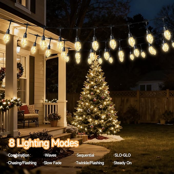 15FT Solar String Lights Waterproof for Outdoor, Patio Lights Solar Powered with USB Port, LED Shatterproof Bulbs,8 Lighting Modes,Solar Light for Camping Backyard Garden(Star Fruit-Warm White)