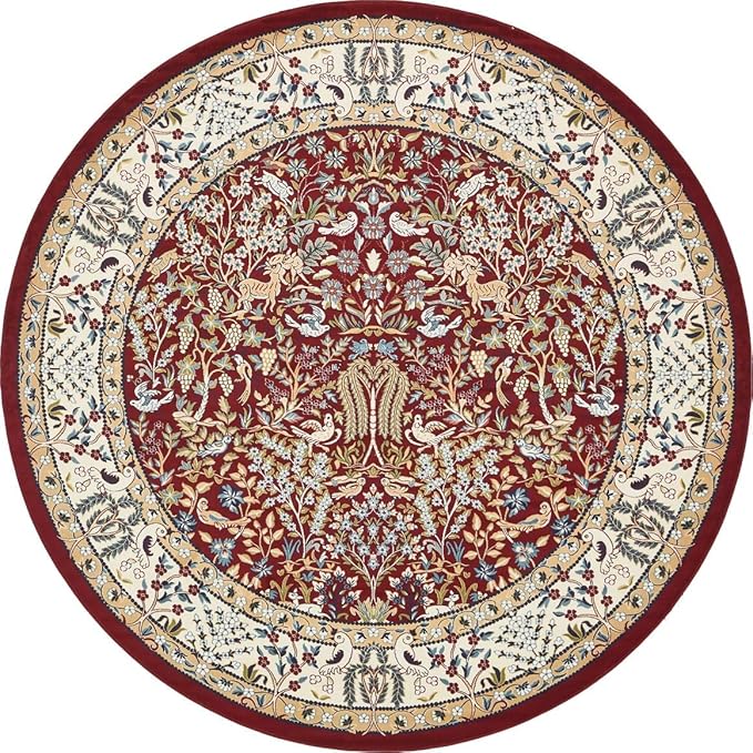 Unique Loom Narenj Collection Area Rug - Bristol (10' Round, Burgundy/ Beige)