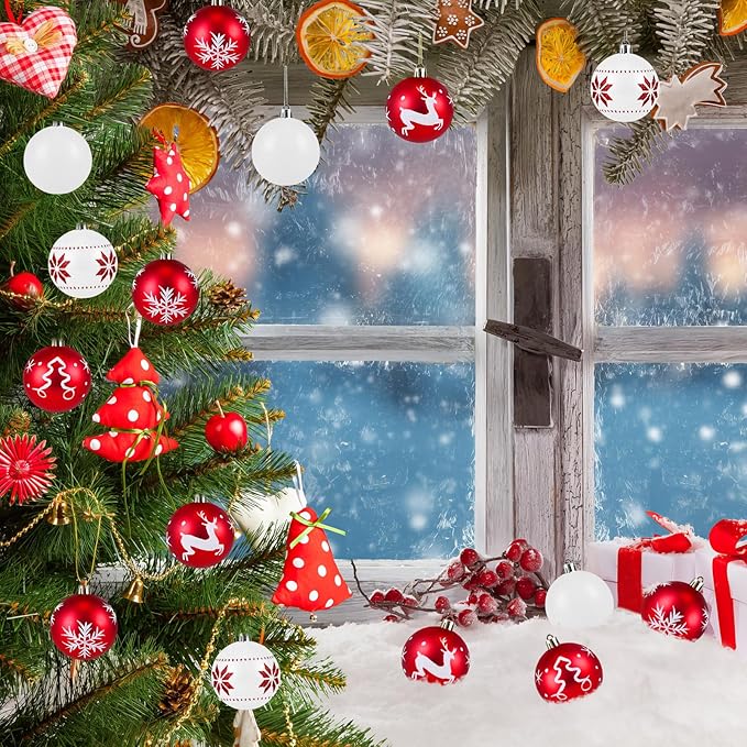 Christmas Ornaments Balls - 30 Pcs 2.4 Inch Shatterproof Plastic Christmas Balls Sets, Red & White Small Christmas Tree Ball Hanging Ornaments for Holiday Wreath Party Christmas Tree Decor (G)