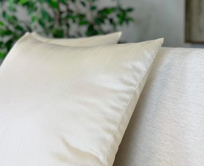 Aiking Home 24x24 Inches Faux Silk Square European Shams, Zipper Closure, Ivory (Set of 2)