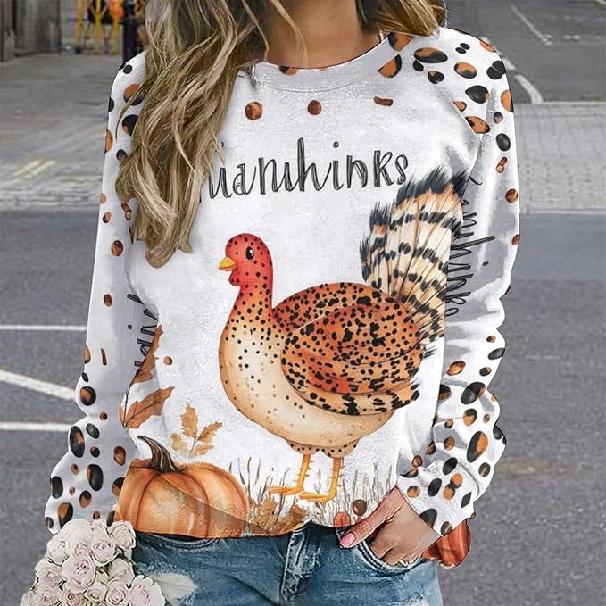 Womens Thanksgiving Sweatshirt Oversized Crewneck Pullover Casual Graphic Long Sleeve Shirts