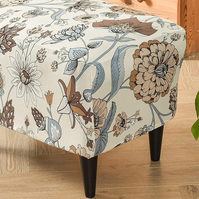 Eco-Ancheng Chair Cover Stretch Ottoman Cover Rectangular Storage Ottoman Slipcover Footrest Stool Covers Ottoman Slipcovers for Foot Stool with Nonslip Elastic Bottom
