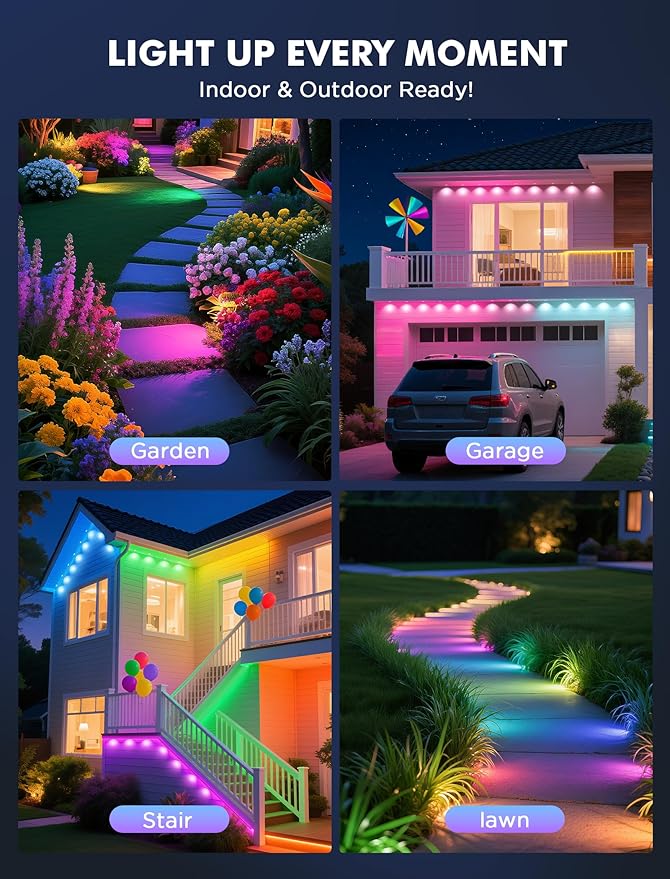 FNY Permanent Outdoor Lights 100ft Smart RGB with 60 LED, IP67 Waterproof for Outdoor Decor, App/Remote Control Eaves Lights Compatible with Alexa, Google Assistant, DIY Scene Modes for Christmas
