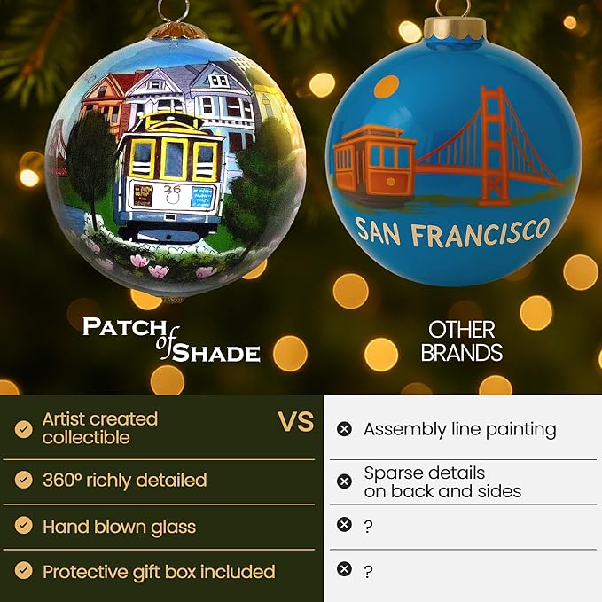 Best Sights of San Francisco Ornament - Hand Painted Glass Christmas Ornament with Gift Box