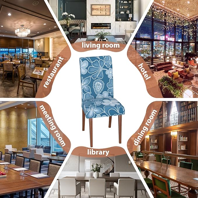 Stretch Dining Chair Covers Set of 6,Floral Print Chair Covers,Soft Removable Washable,Pet Friendly Furniture Protector,Universal Chair Slipcovers for Home, Kitchen,Ceremony Dining Room Seat