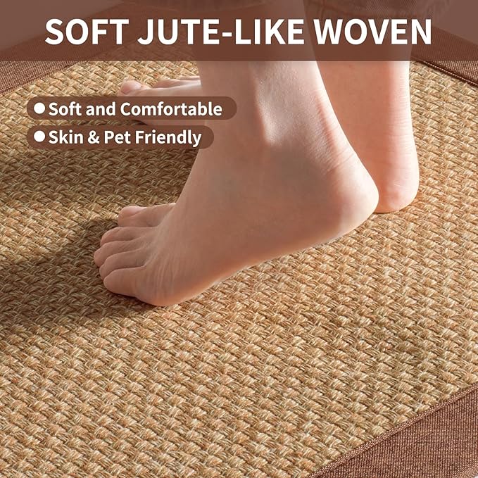 Kitchen Mats for Floor, Rubber Backing Kitchen Rugs Non Slip Washable, Super Absorbent Jute-Like Braid Kitchen Runner Rug Sink Mat Standing Mat, Easy to Clean, Brown 17"x30"