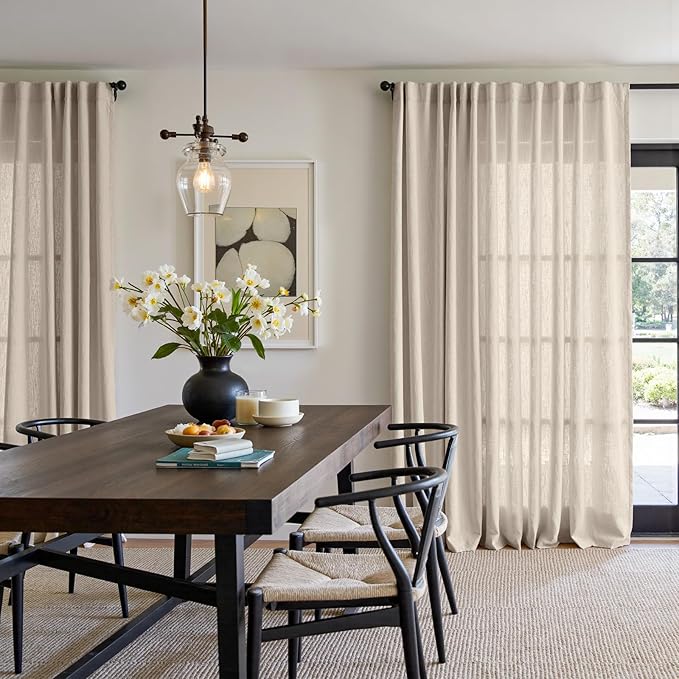 jinchan Linen Blend Curtain 96 inch Length 1 Panel for Sliding Door, Light Filtering 100 inch Extra Wide Farmhouse Drape with Rod Pocket Back Tab(100W x 96L, Oat)