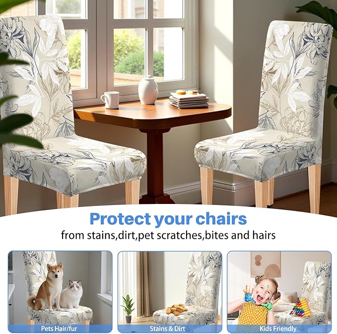 Dioxide High Stretch Chair Covers for Dining Chairs, Washable Dining Chair Covers Set of 6, Soft Kitchen Chairs Seat Covers, Parsons Chair Slipcovers Protectors for Home Hotel Restaurant Banquet
