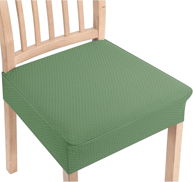 Smiry Stretch Jacquard Seat Covers for Dining Room Chairs Set of 6, Removable Washable Chair Seat Protector Slipcovers, No Rear Covers, Green