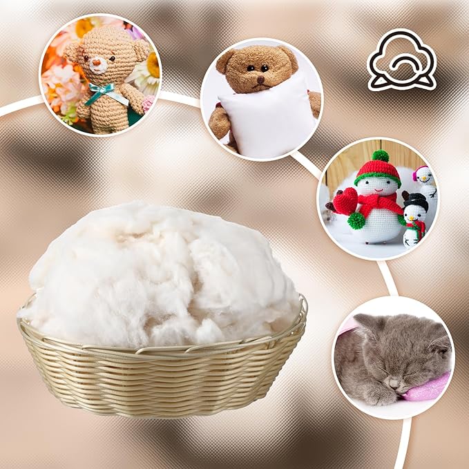 Wesnoy 50g/0.11lb Cotton Stuffing for Stuffed Animals Soft Pillow, Natural Cotton Fiber Filling Batting, for Toys, Cloud Decorations, and More
