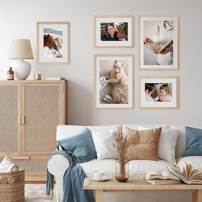 9x12 Oak Wood Picture Frams - Minimalist 9x12 Oak Wood Frames, 9"x12" Picture Frame Wood, Natural Solid Wooden Picture Frames for Wall Art Photo and Prints(3 Pack, Beige)